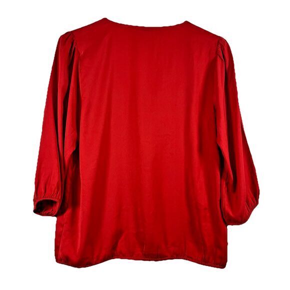 Ann Taylor Loft Blouse M Red Ruffle Silky Top - Picture 2 of 8